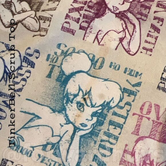 Bundle Sale 3 for $15 | Disney TinkerBell Scrub Top Size Medium - Picture 6 of 8
